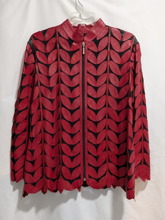 None Jackets & Blazers - Red  Leather Leaf-Pattern Zip Jacket